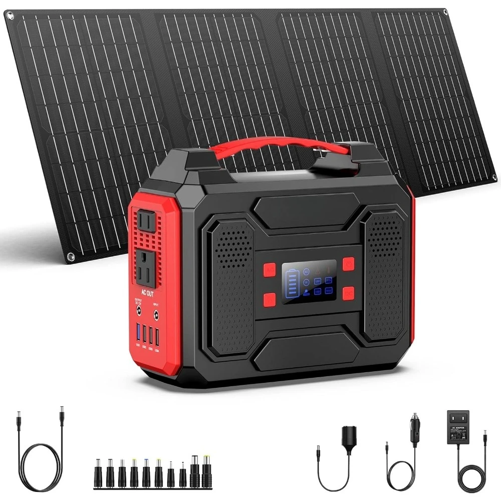 Popular - Solar Generator 300W, Portable Power Station with 40W Foldable Solar Panel, Big Power Bank with AC Outlet,