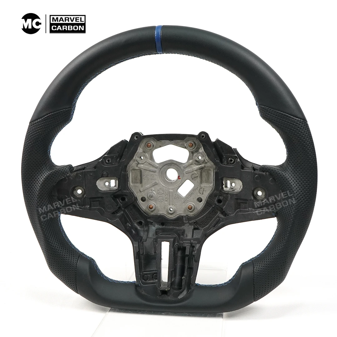 OHC لسيارة BMW G20 عجلة قيادة جلدية مسطحة مخصصة قبضة جلدية مثقوبة بدون وسادة هوائية #3