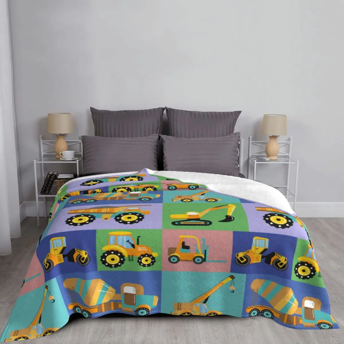 Child Car Anime Plaid Truck Excavator Blankets Velvet Printed Multi-function Lightweight Throw Blankets for Sofa Bedspread