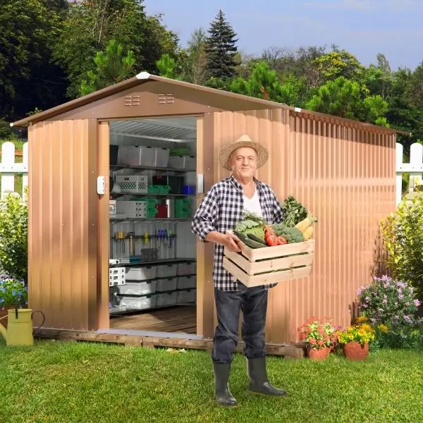 8' x 8' Outdoor Storage Shed, Metal Garden Shed with Double Sliding Doors, 4 Air Vents, Tool Storage House Shed for Yard