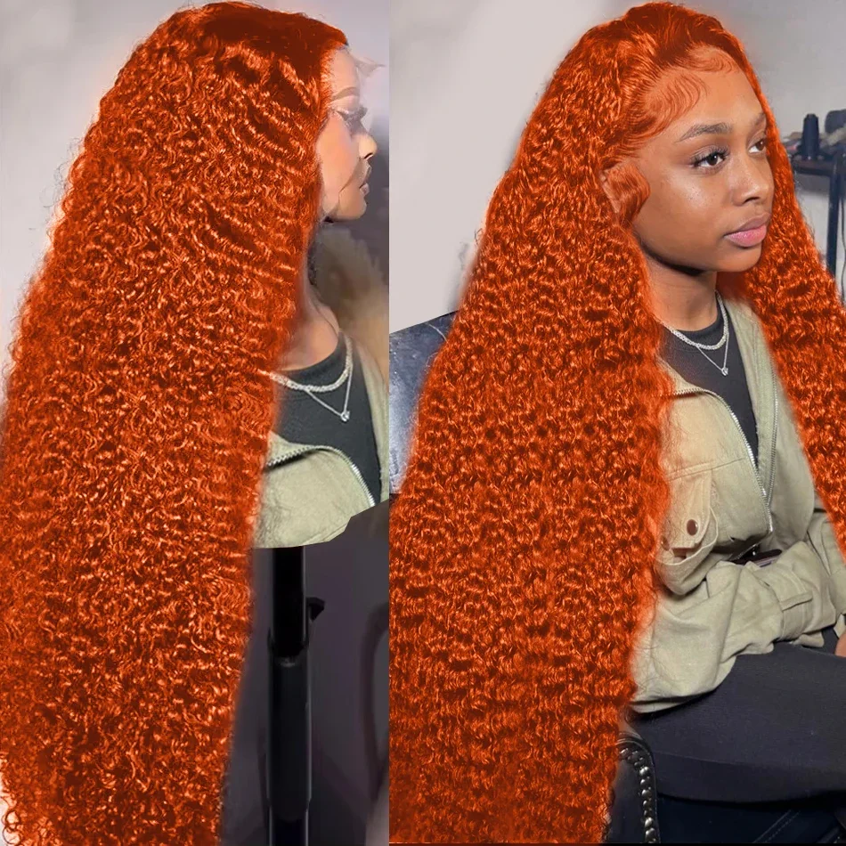 200% Deep Wave 30 36inch Orange Ginger 13x4 13x6 HD Transparent Lace Frontal Human Hair Wigs Brazilian Curly Front Wig For Women