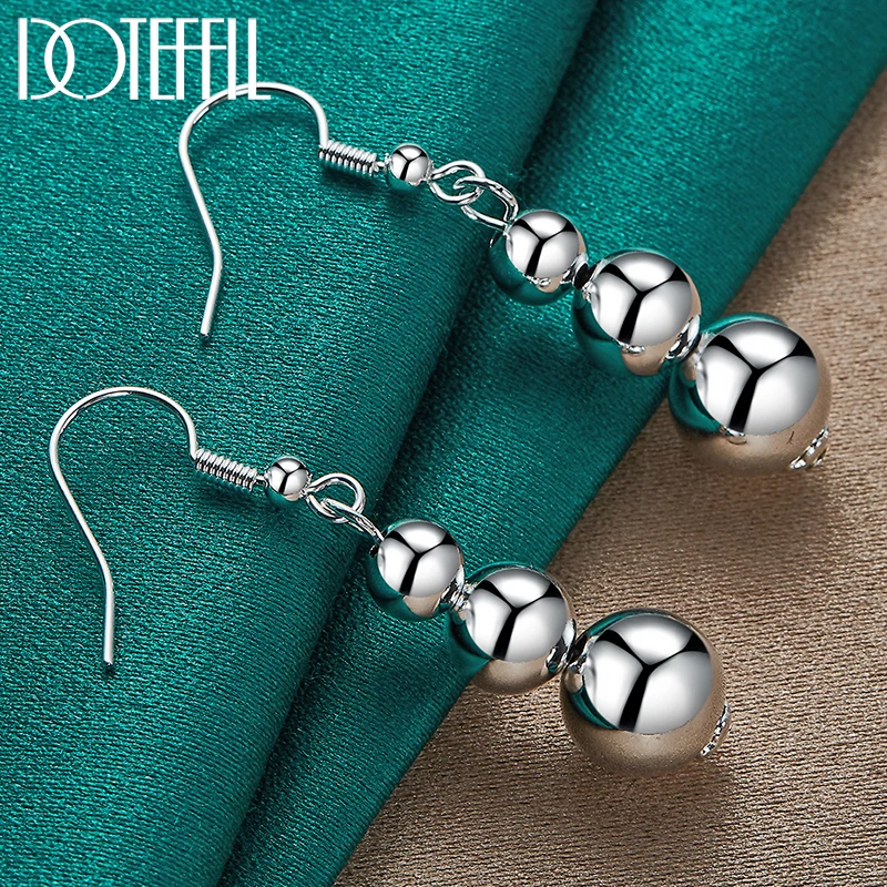 DOTEFFIL 925 Sterling Silver 6 8 10mm Hollow Bead Ball Drop Earrings For Woman Wedding Engagement Fashion Party Charm Jewelry