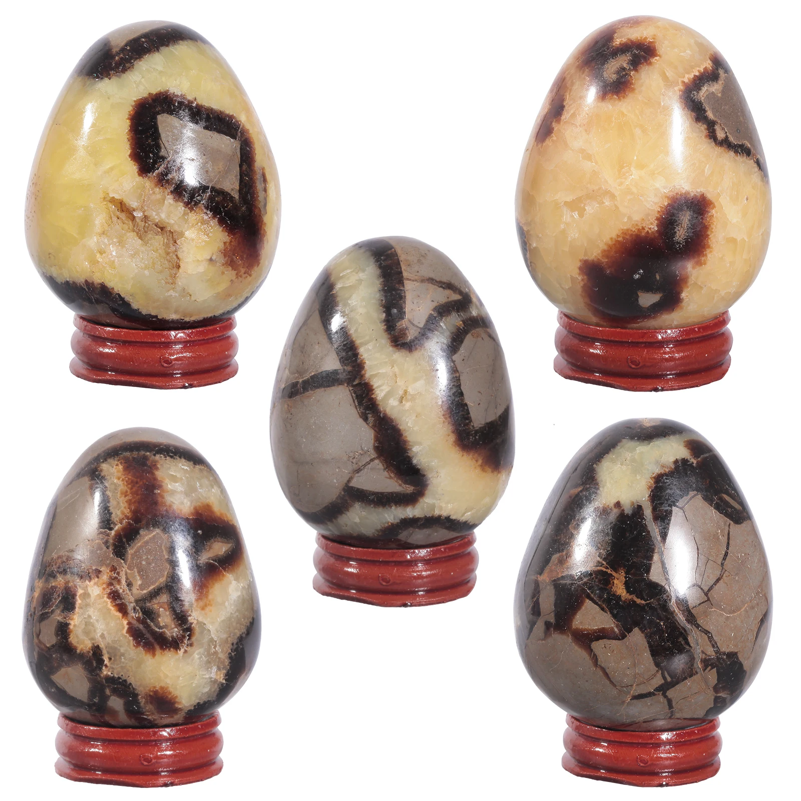 Natural Septarian Dragon Stone Egg Sphere Mineral Specimen With Wood Stand For Home Decor Easter Gift