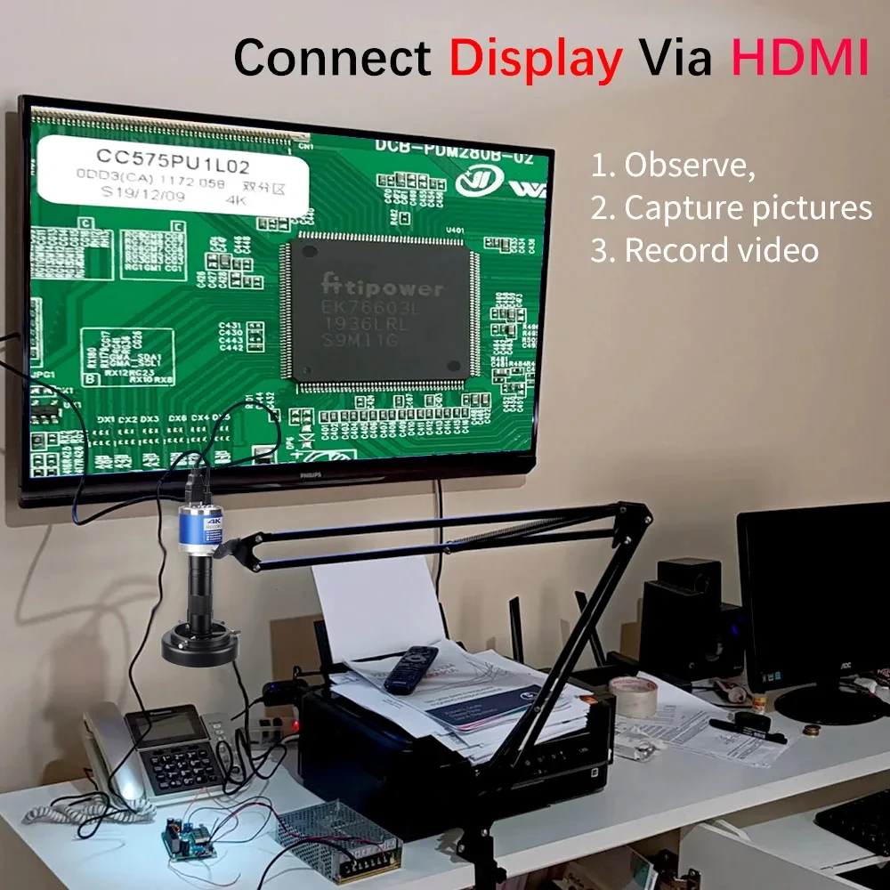 1-150X soczewka powiększająca mikroskop cyfrowy dla elektroniki zestaw 4K HD wideo HDMI typ C światło do kamery metalowy stojak do wykrywania napraw