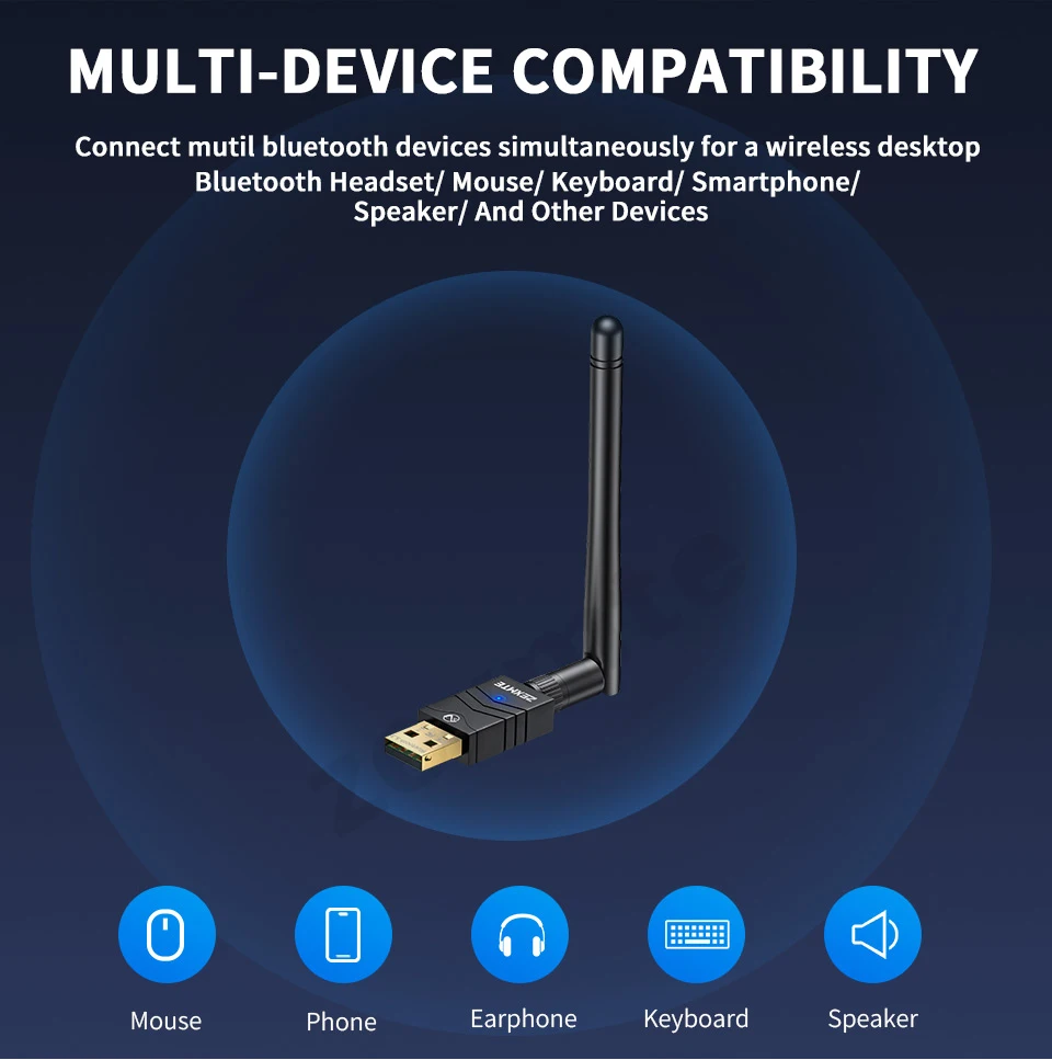 Zexmte 150M Bluetooth 5,4 Adaptador USB Bluetooth 5,1 Dongle transmisor receptor para Windows 11/10/8 Adaptador de ratón inalámbrico