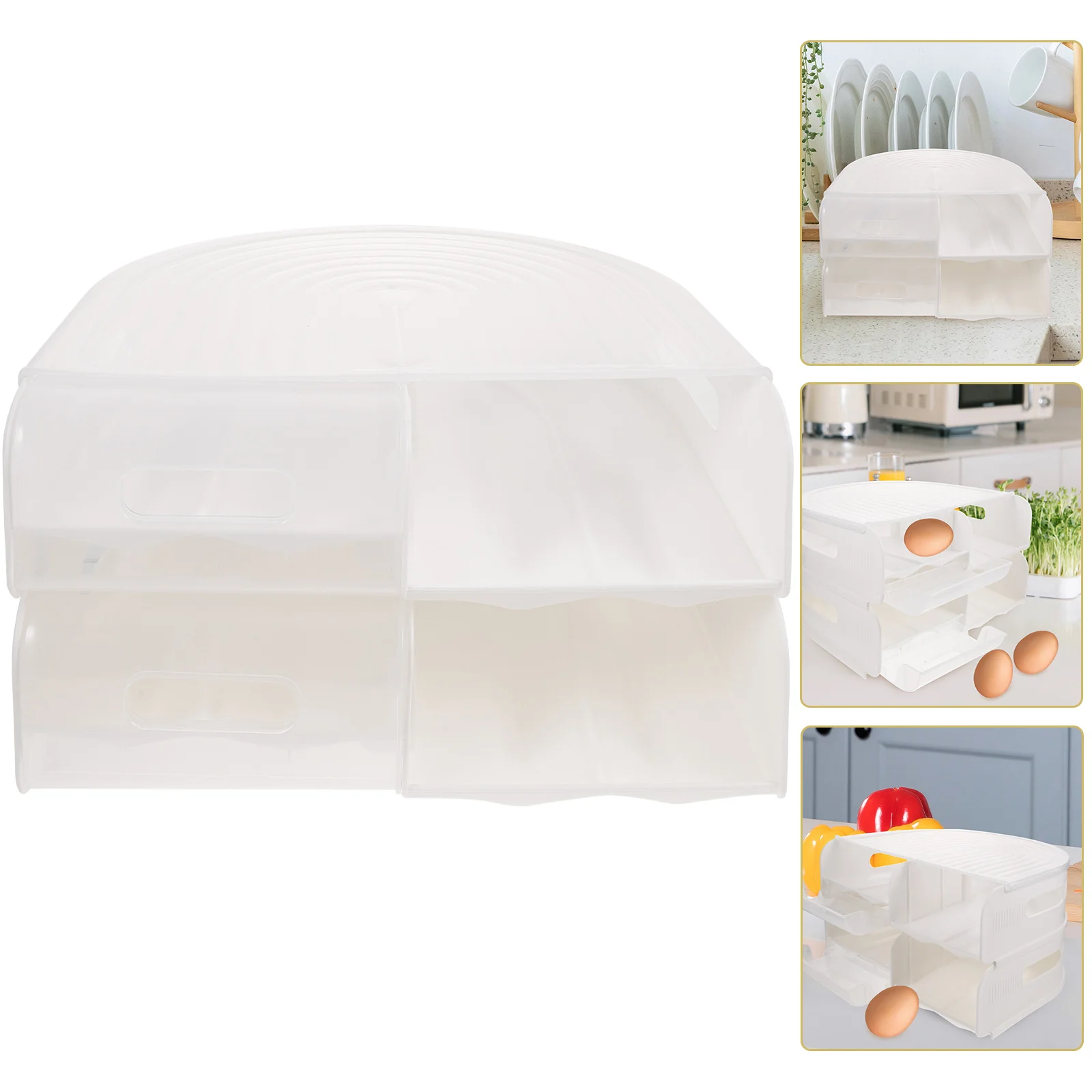 

Egg Holder Box for Refrigerator Multi-Layer Automatic Rolling Egg Storage Container Transparent Lid Organizer Eggs Storage Box