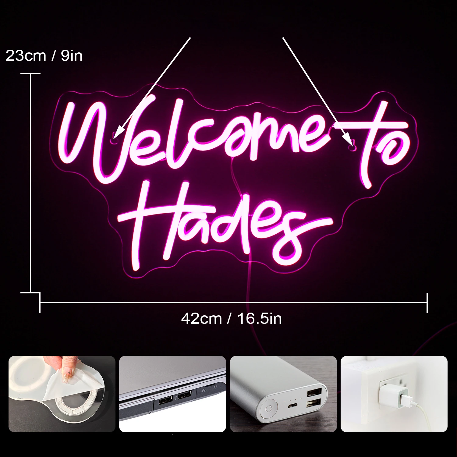 Welcome To Hades Neon Signs Dimmable Pink LED Lights Wall Decor Theme Romm Decoration For Bedrooms Hotels Bars Cafes Neon Lamp