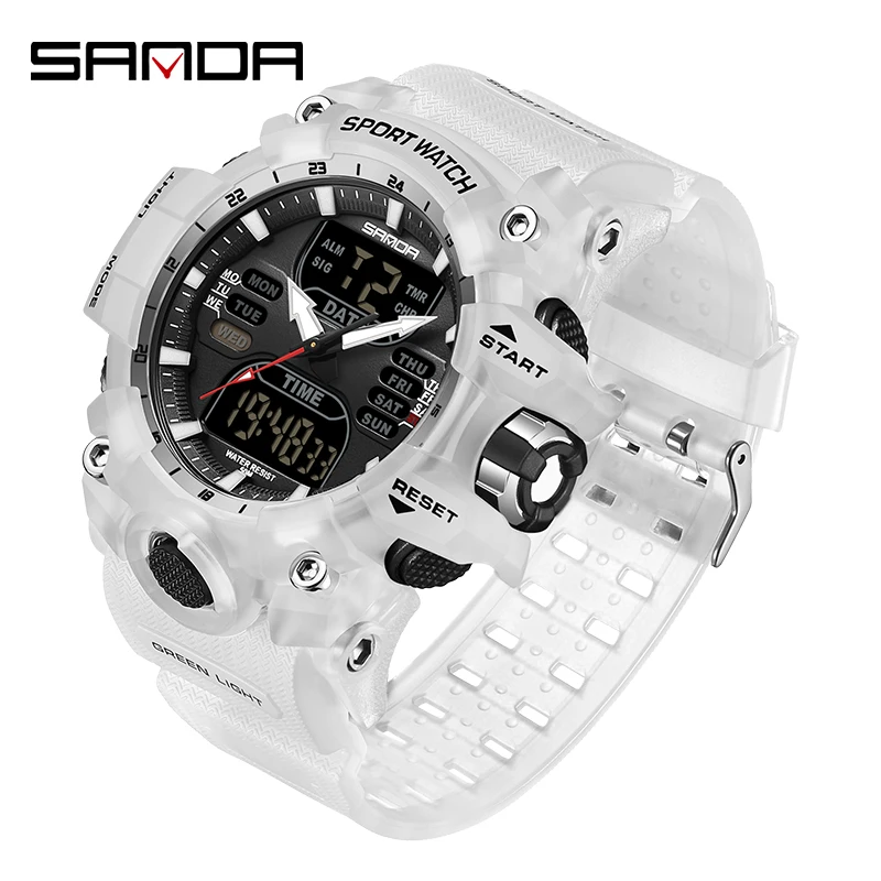 SANDA Fashion Men Electronic Watch Luxury Sports LED Digital Quartz Alarm Clock Outdoor Military Date Wrist watch 50M Waterproof