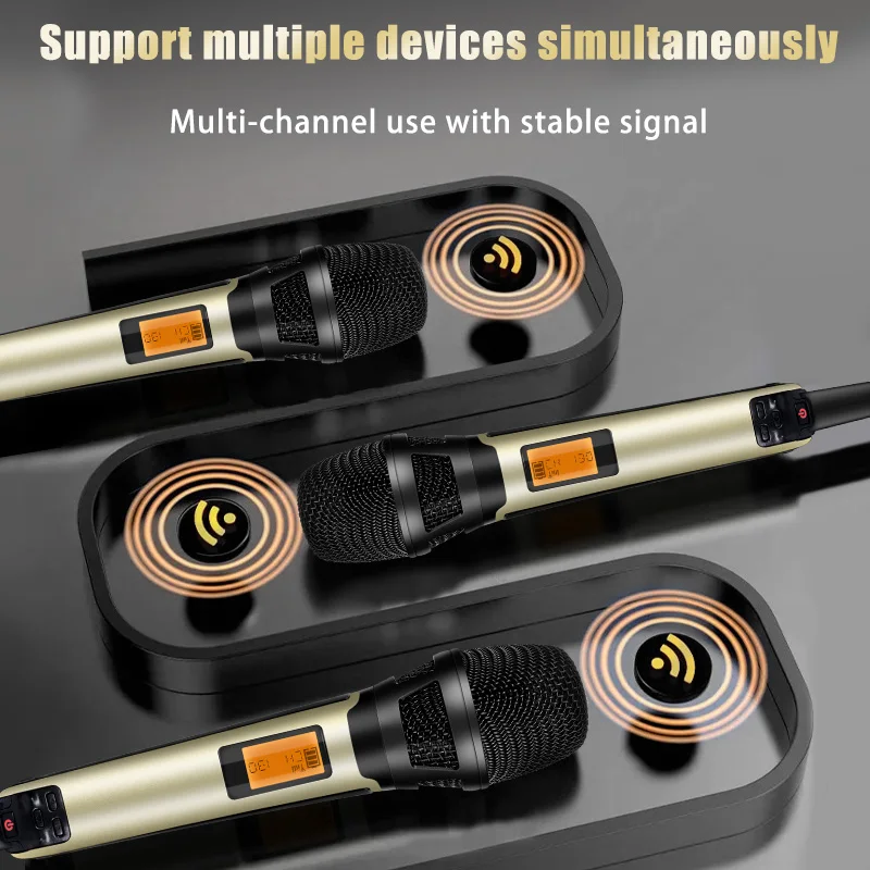 FUHAM KM990 Wireless Microphone 2 Channel UHF Metal Handheld Microphone, suitable for karaoke and professional performances.