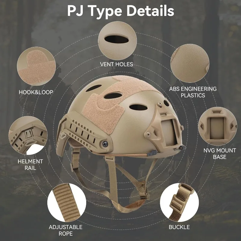 

Helmet, Fast PJ Type Tactical Paintball Helmet with Helmet Cover & Buffer Pads