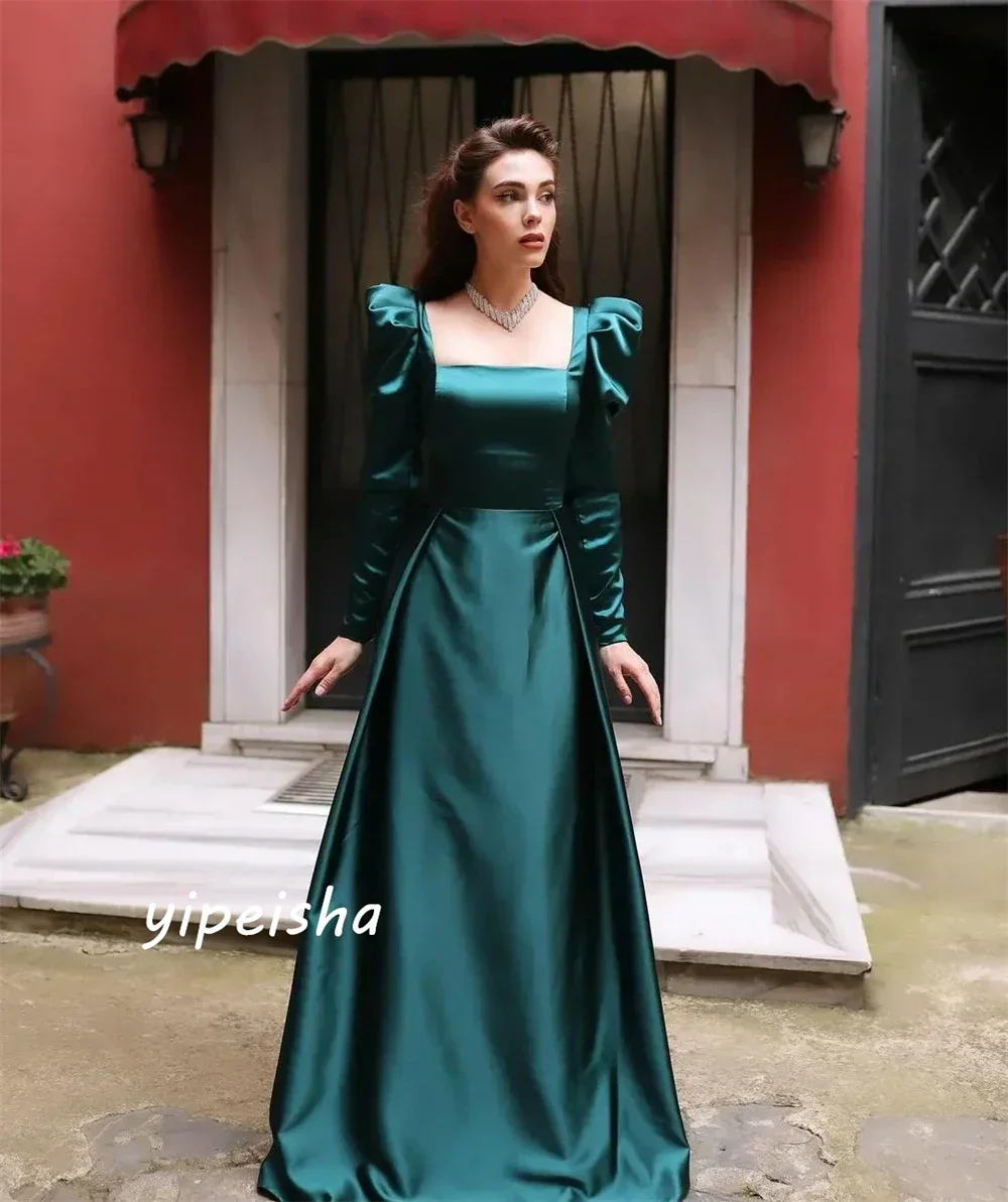 فساتين سهرة بسيطة بمقاسات متاحة مربعة على شكل حرف A للمناسبات الرسمية بطول الأرض فستان Charmeuse للحفلات الراقصة حسب الطلب