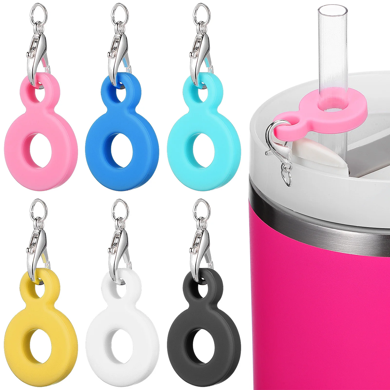 

12Pcs Drinking Straw Pendant Decor Cute Silicone Hanging Charms Reusable Bar Accessories for Juice Cocktail Beverages