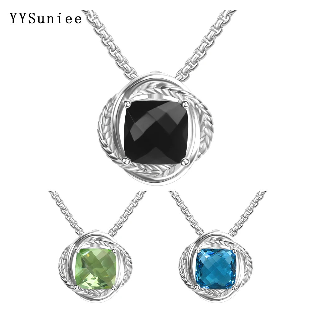 

YYSuniee дизайнерские ювелирные изделия в стиле синий топаз черный оникс кубический цирконий кулон ожерелье для женщин модная одежда аксессуар