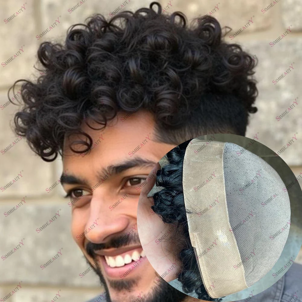 

Undetectable Human Hair Men's Hair Replacement Curly 15mm 18mm Mono Base Super Durable Hairpieces Black Brown Color Male Wigs