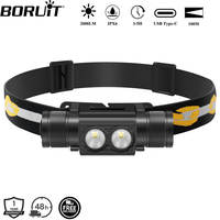 BORUiT D25 Dual LED Headlamp 2000LM Powerful Headlight Type-C Rechargeable 18650 Head Torch Waterproof Camping Fishing Lantern