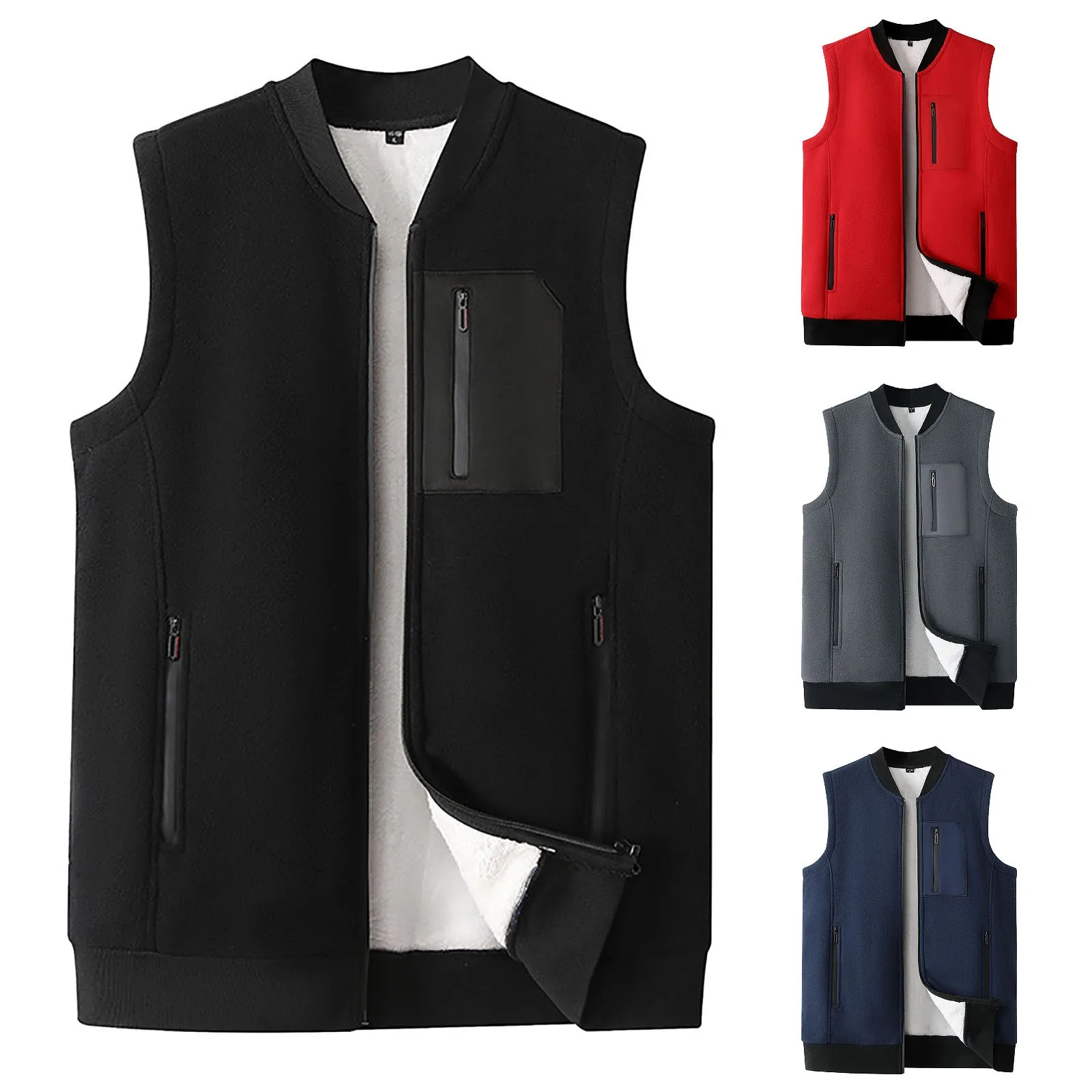 Mens Autumn Winter Fleece Vest Coat Fleece Cardigan Coat Casual Vest Warm Vest Loose Jacket Rain Work Jacket