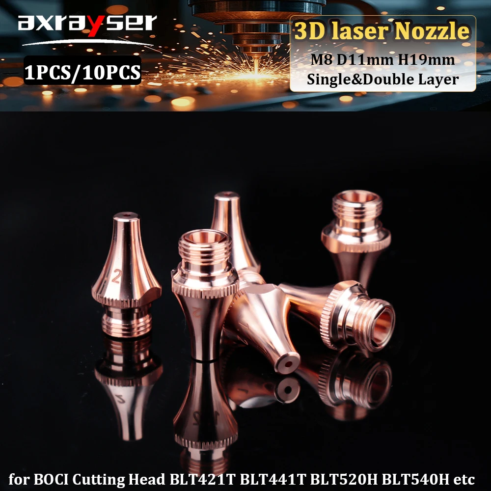 

BOCHU Axrayser 3D Cutting Nozzle M8 H19 D11 Single&Double Layer for BOCI Laser Cutting Head BLT421T BLT441T BLT520H BLT540H