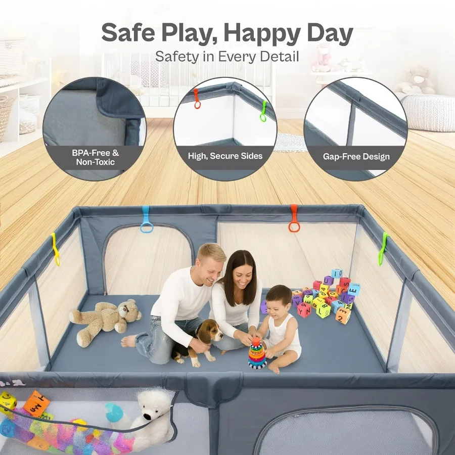 Box per bambini extra large 79x71 pollici con cancelli con cerniera e recinzione di sicurezza in morbida rete traspirante per uso interno ed esterno Ideale per