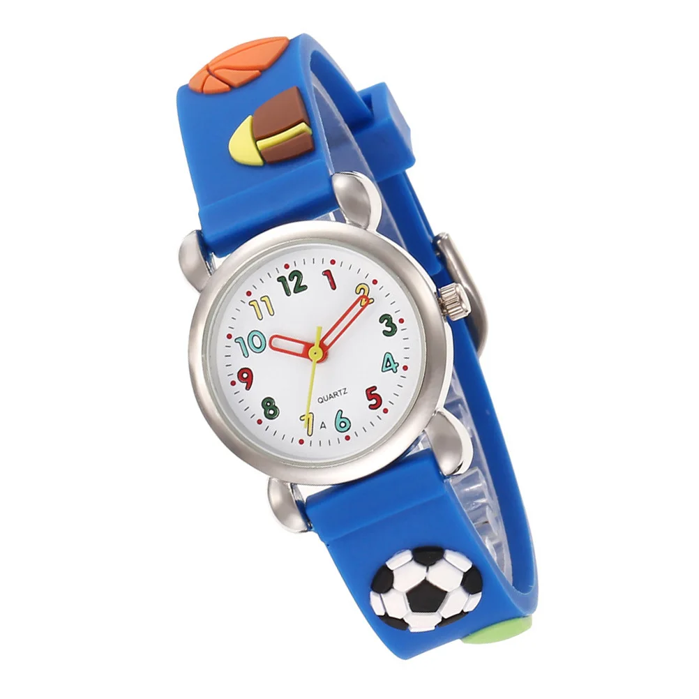 ساعة كرة القدم بإبزيم من الفولاذ المقاوم للصدأ وحزام PVC قابل للتعديل وأرقام ساعة اليد الكرتونية #1