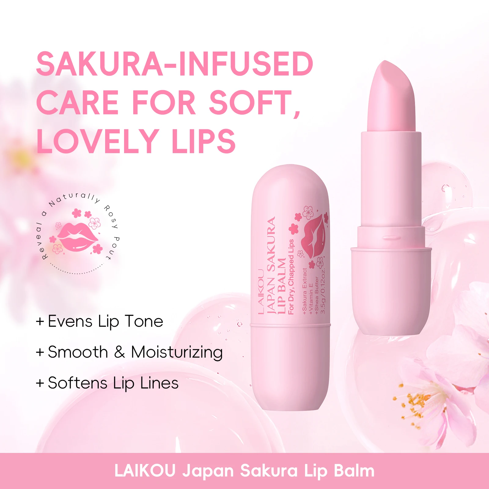 LAIKOU Japan Sakura Lip Balm Hydrating Plumping Treatment Soft Radiant Lip Care 3.5 جرام