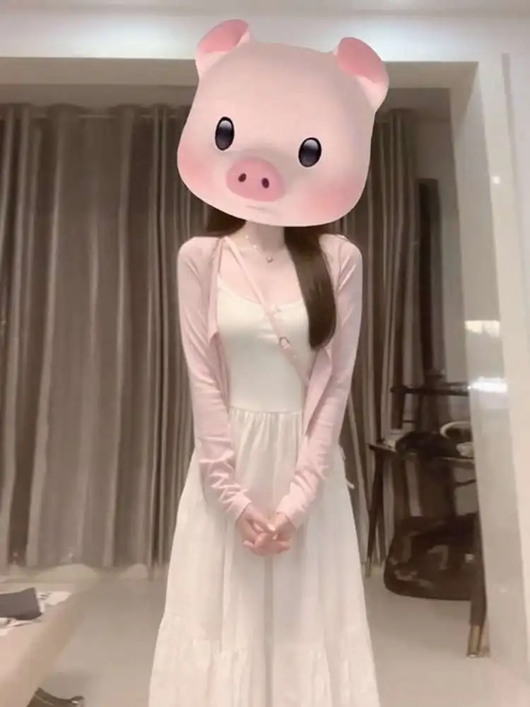 

Белый комплект из двух предметов: платье без бретелек и кардиган для женщин, с длинными рукавами, облегающий крой, для повседневной носки, осенняя мода