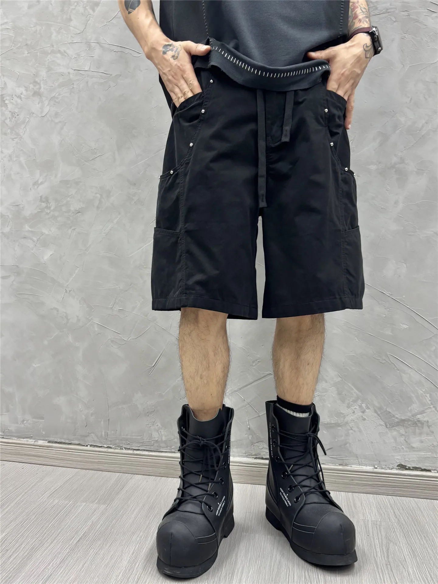 Summer Dark Retro Loose Cropped Pants Personality Stitching Men's and Women's Casual Shorts Fashionable All-Match Trendy Middle