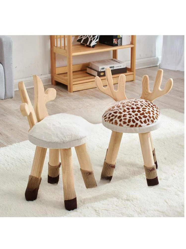 

Small Stool Home Children's Backrest Chair Lazy Creative Low Stool Cartoon Deer Cute Small Bench Ins Net Red