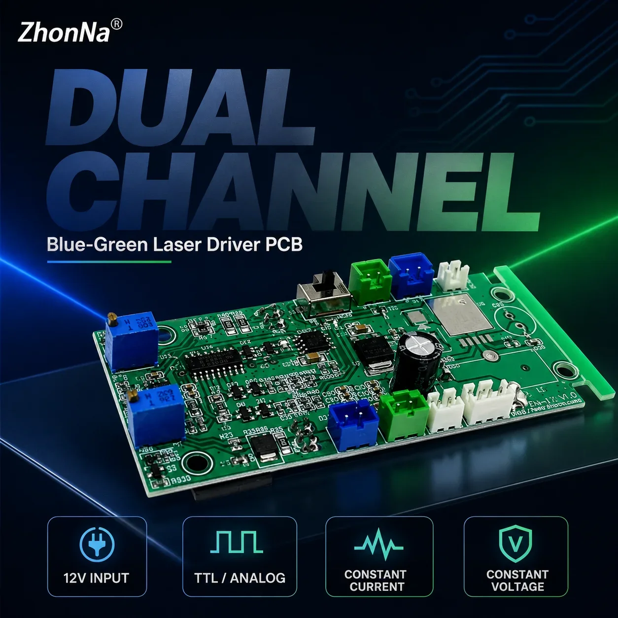 high-power-1-5w-blue-green-laser-driver-pcb-12v-ttl-analog-constant-current-board-for-stage-laser-diode-module