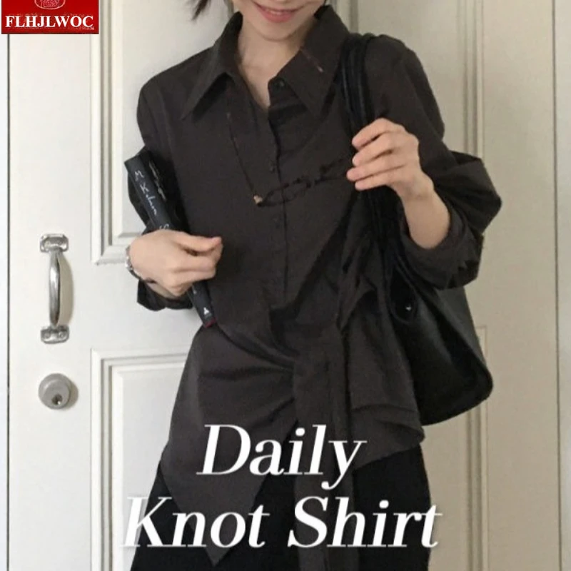 

Рубашки из смеси хлопка с белым узлом, топы с баской на шнуровке, милые японские девушки, ретро, корейский стиль, тонкая талия, шикарные дизайнерские блузки Y2K