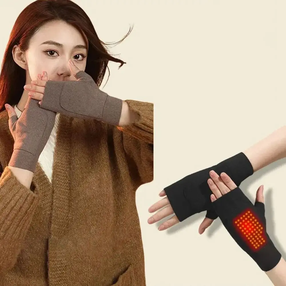 여성용 따뜻한 손가락 없는 장갑, 부드러운 터치 스크린 벨벳 장갑, 단색 반 손가락 장갑, 겨울 패션