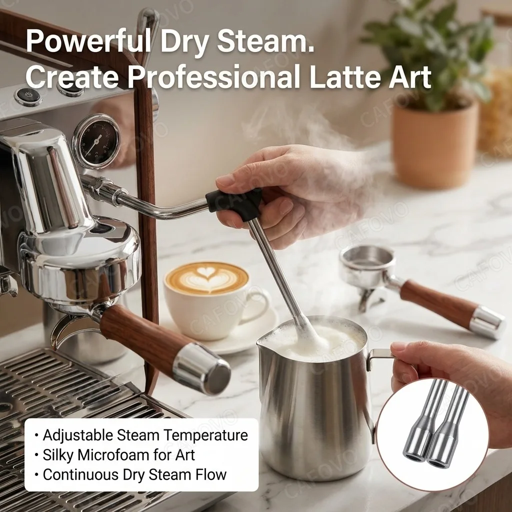 CAFOVO E109: máquina de café espresso semiautomática con 9-12 bares de presión, portafiltro de 58 mm, control PID, vaporizador y 1850 W, 220 V.