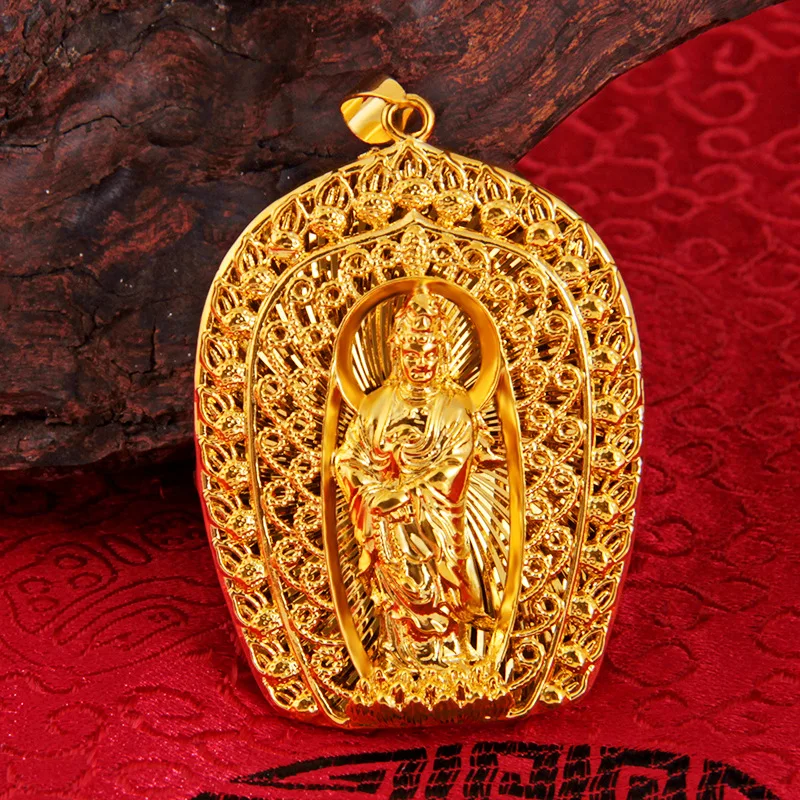 

Luxury 24k Pure Gold Color Buddha Pendant Necklace for Women Men Filled Thick Gold Pendant Engagement Birthday Fine Jewelry Gift