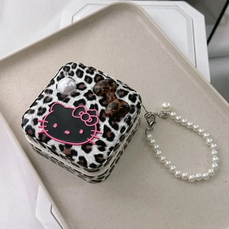 

2024 New Korean Style New Cute Leopard Print Jewelry Box Ins KT Cat Celebrity Dustproof Layered Storage Portable Spicy Girl