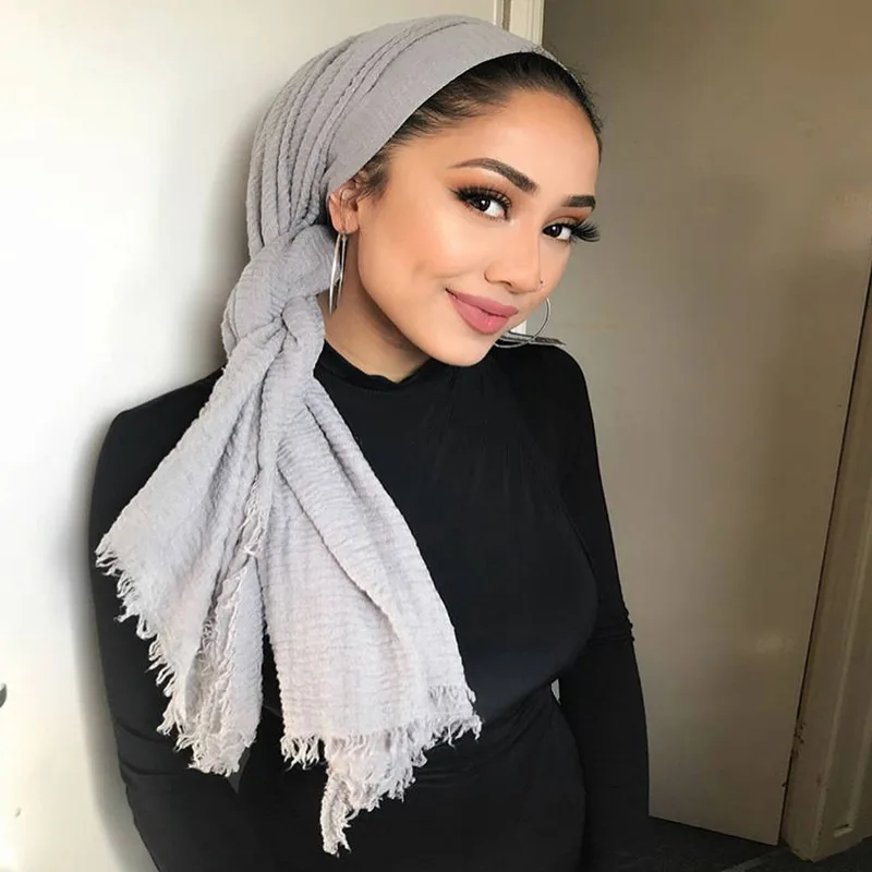 Soft Cotton Women Muslim Crinkle Hijab Scarf Female Musulman Headscarf Islamic Hijab Shawls Wraps Head Scarves 95*180CM