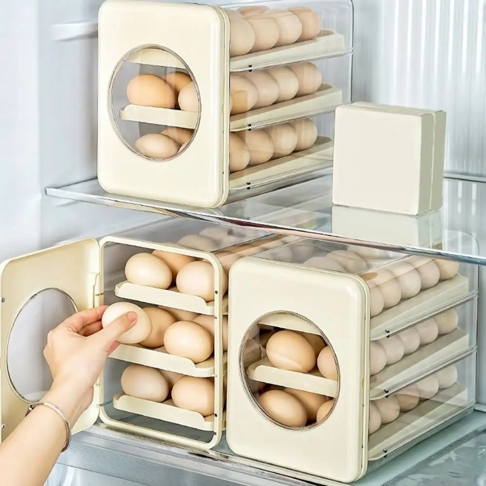 Visible 3 Tier Egg Storage Box PET Transparent Refrigerator Egg Organizer Drawer Type Dust-proof Egg Container for Household