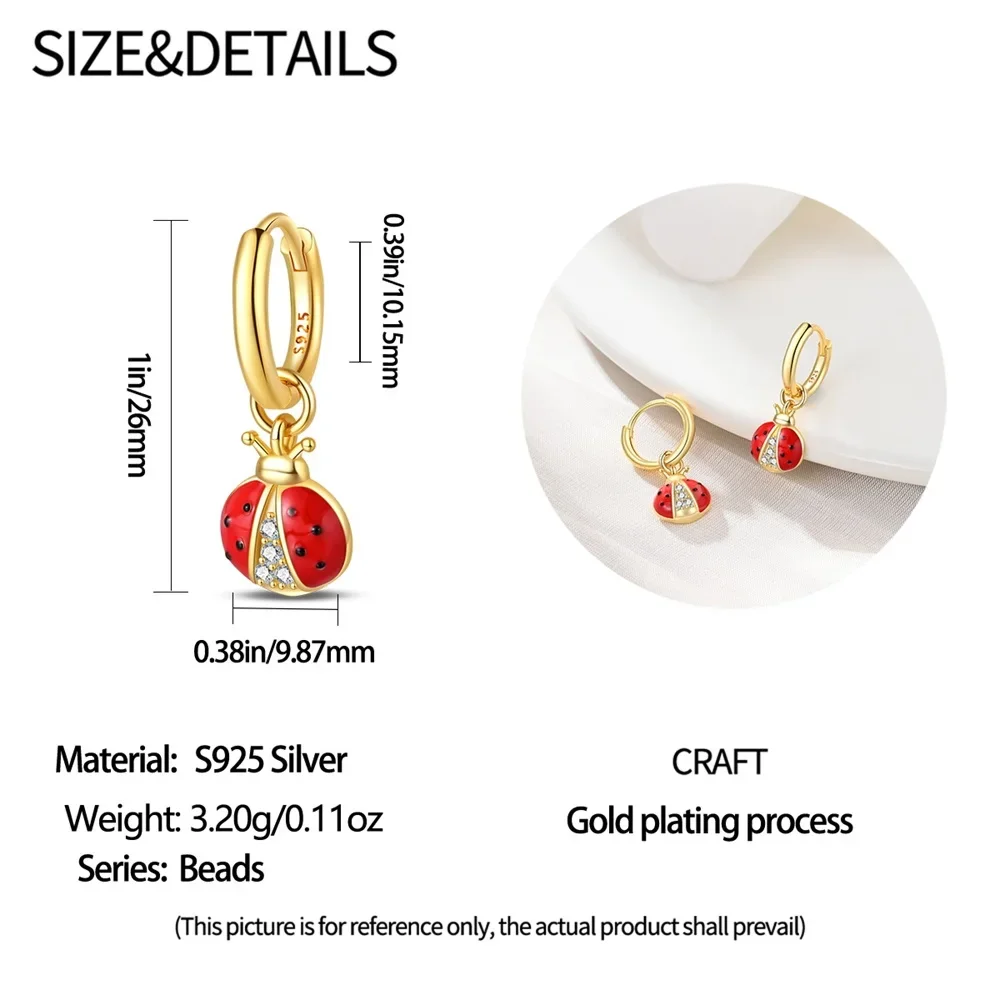 Pendientes de plata de ley 925 chapados en oro para mujer, aretes de mariquita Koi, perlas de jengibre, joyería de boda, regalo