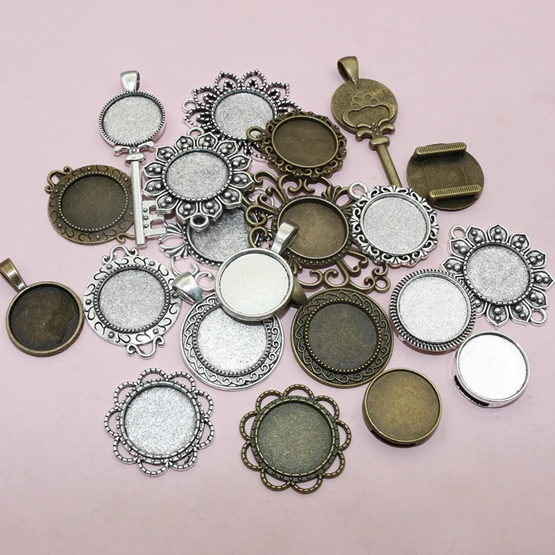 10pcs 18mm Inner Size Alloy Pendant Cabochons Blank Base Setting Bezel Tray DIY Jewelry Making Accessories Findings for Necklace