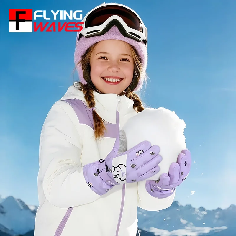 

Children's Cartoon Warm Ski Gloves Winter Thickened Fleece Gloves Windproof Anti-slip for Kids Cycling Snowboard Snow Sports