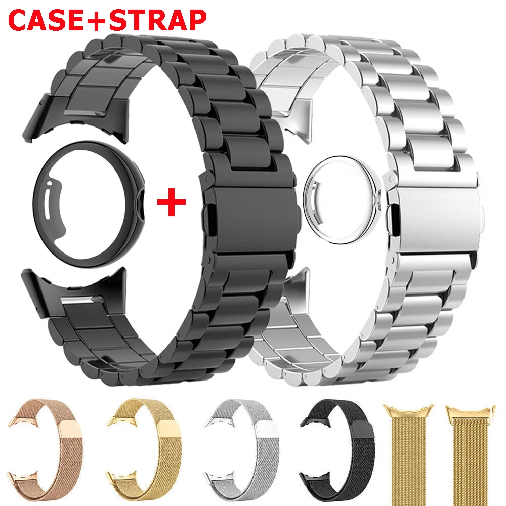 TPU Case Metal Strap For Google Pixel Watch2 Milanese Loop Band Stainless Steel Bracelet For Google Pixel Watch Protective Cover