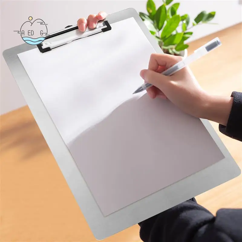 

AED6-Metal Clipboard Folder A4 Stainless Steel Clip Board Bill Storage Folder Writing File Board Menu Splint For Business