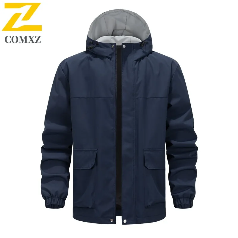 

COMXZ Мужская приключенческая куртка премиум-класса с капюшоном, уличное многофункциональное мотоциклетное пальто, однотонная легкая осенняя одежда для пешего туризма