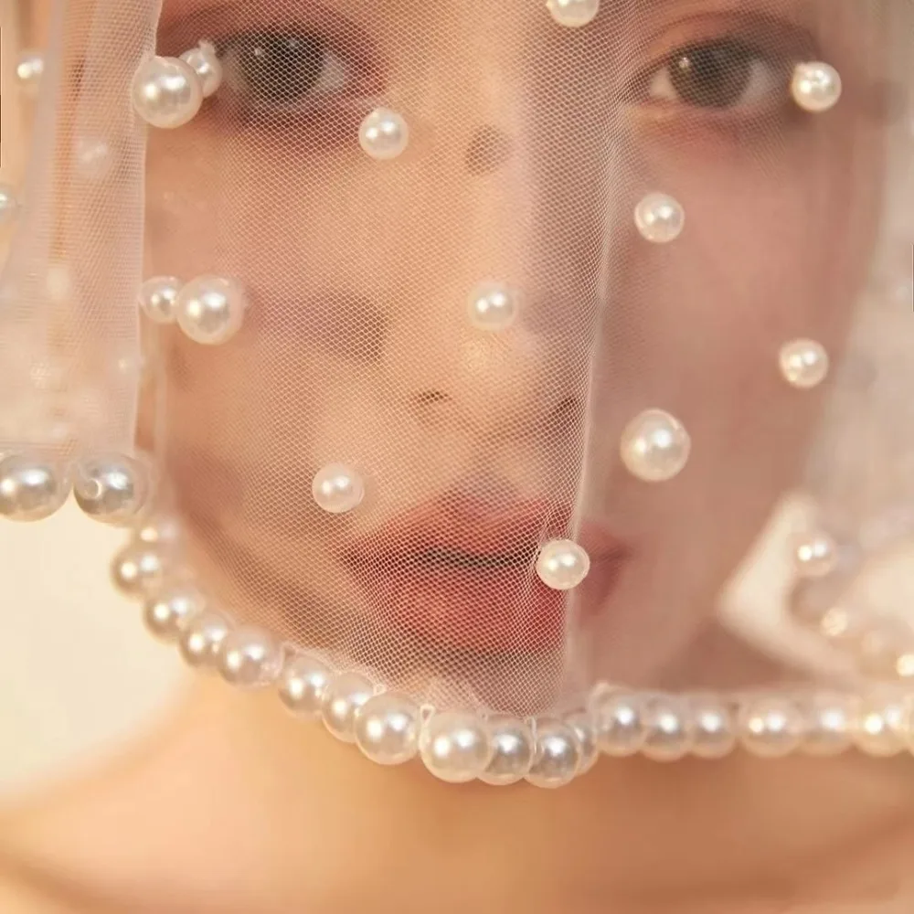 

Glitter Short Blusher Wedding Veils Full of Pearl Bride to be Wedding Party Marrige Accessories
