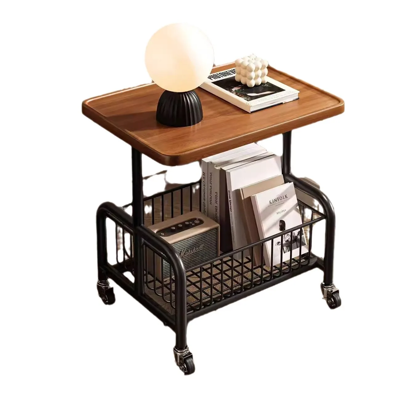 Cart Storage Rack Retro Style Household Wheeled Mobile Kitchen Snacks Fruit Storage Rack Movable Cart Storage Rack