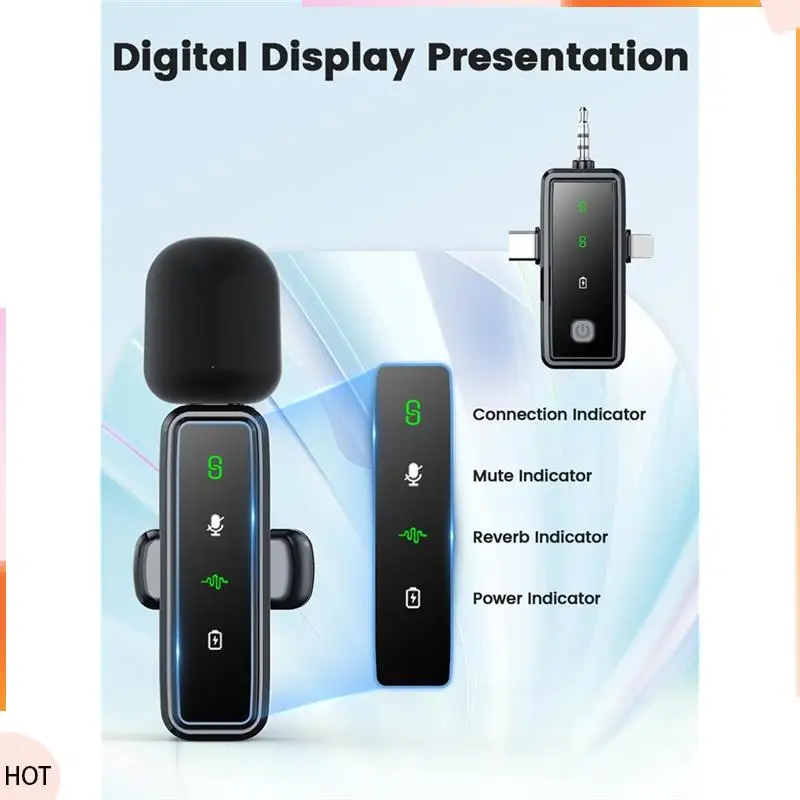 Notícias display LED mini microfone de lapela sem fio, microfone de lapela 3 em 1 para câmera Iphone/Android