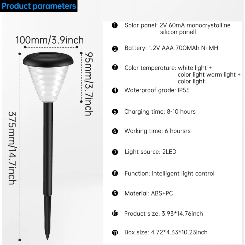 Lampes de chemin solaires étanches à LED, éclairage de jardin extérieur, lumières de paysage décoratives RVB pour pelouses