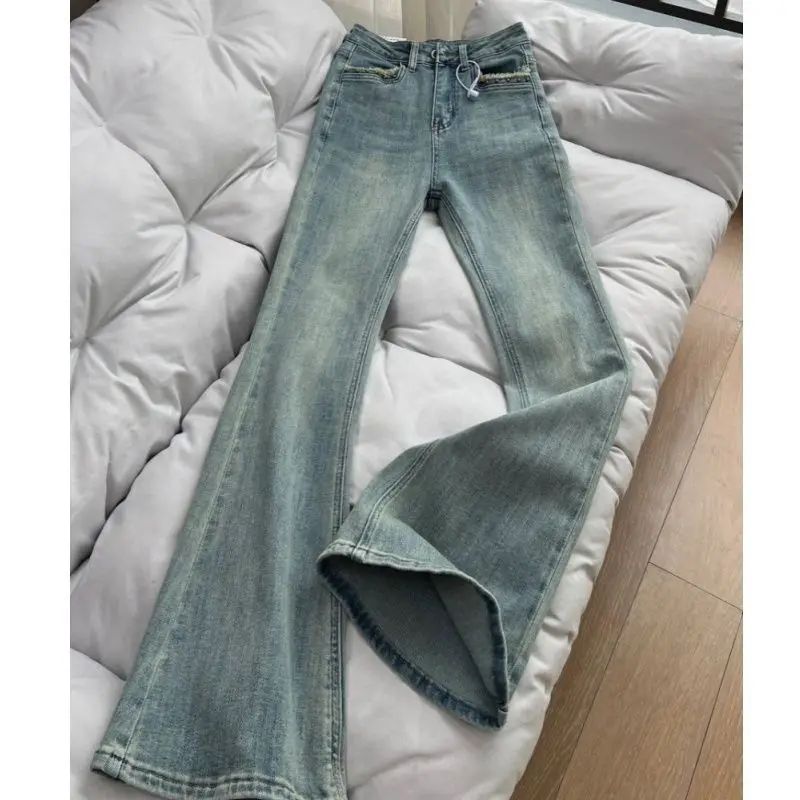 جينز أمريكي عتيق متوهج للنساء لخريف 2025 نمط جديد قصير القامة عالي الخصر سروال طويل متعدد الاستخدامات #5