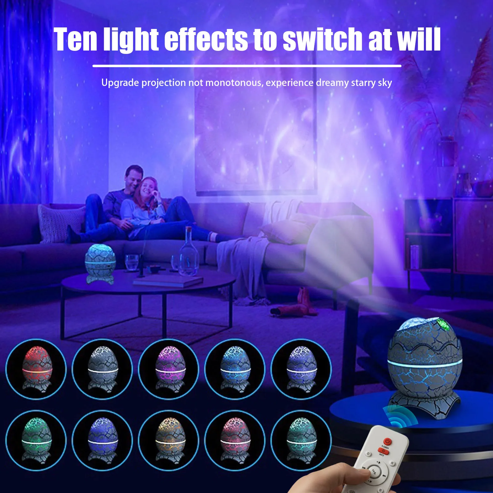Dinosaur Egg Starry Projector NightLight with BT Music Player & RC Cracked Egg Galaxy Star Projector for Bedroom Home Decoration