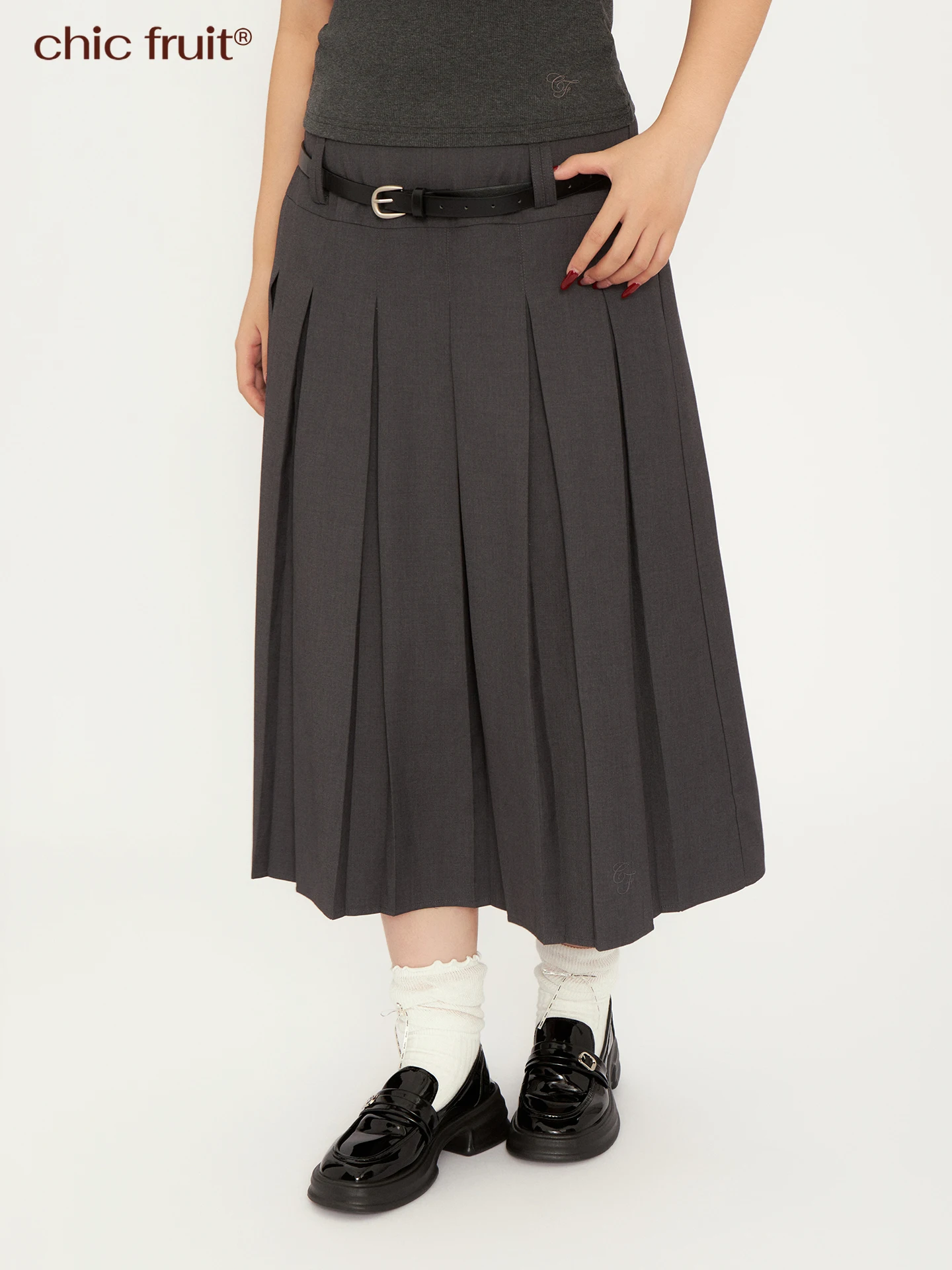 

ey High Waist A-Line Skirt Commute Pleated CHIC FRUIT Women's Clothing Slimming plus Size Ci Casual Polyester Blend