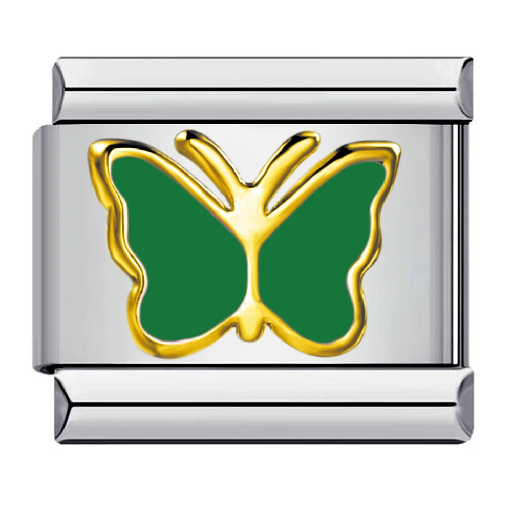 GEMOSA بالجملة لون غير مباشر أحمر أرجواني أزرق مسحوق فراشة الفولاذ المقاوم للصدأ سحر ربط الإيطالية صالح 9 مللي متر مجوهرات سوار ذاتي الصنع