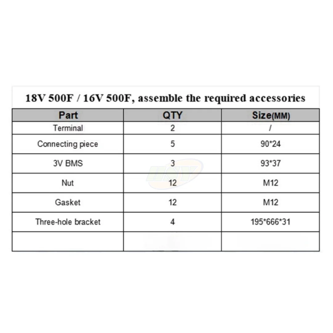 1 Set Assembly Accessories for 16V, 18V 500F Supercapacitor Modules, Plastic Bracket Connection Tab Screw Etc.